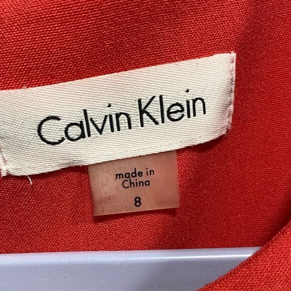 Calvin Klein Red Colorblock Fit & Flare Dress Size 8 Belted Sleeveless Midi - Picture 2 of 15